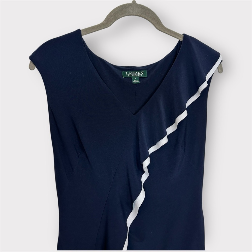 Lauren Ralph Lauren Navy Blue White Ruffle Classic Preppy Mini Dress- Size 2 - Picture 5 of 8